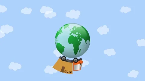 Animation Delivery van with cardboard box and globe. Stock Footage 288748300