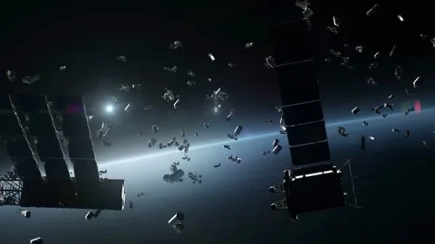 Animation depicting space junk orbit around earth. Stock Footage 295479120