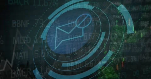 Animation depicts email processing, symbolizing global finance and tech Stock Footage 330297085