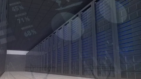 Animation depicts shapes in a server-filled, global tech data processing Stock Footage 327199408
