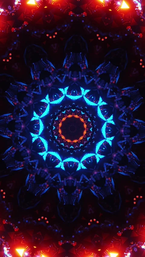 Animation design with blue and red center. Kaleidoscope VJ loop Vertical. 3D Stock Footage 314716375