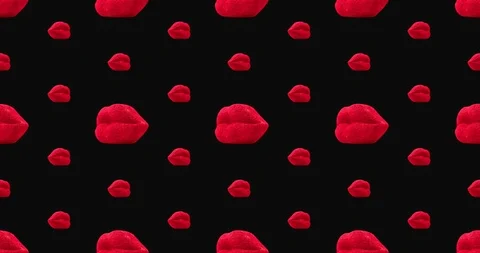 Animation design. Fashion seamless pattern. Pink lips on black background Stock Footage 120682116