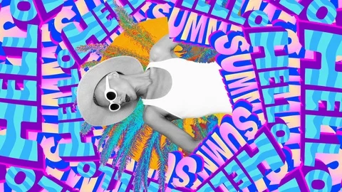 Animation design. Vacation Time. Beach Lady style.Vertical video is ideal for Stock Footage 109582232