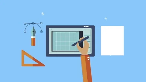 Animation of designer hand using digital tablet and stylus pen with graphic.. 库存影片 333721307