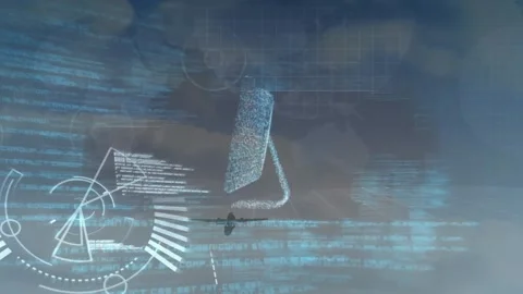 Animation of desktop, computer language, circles, cropped hands typing on Stock Footage 326036729