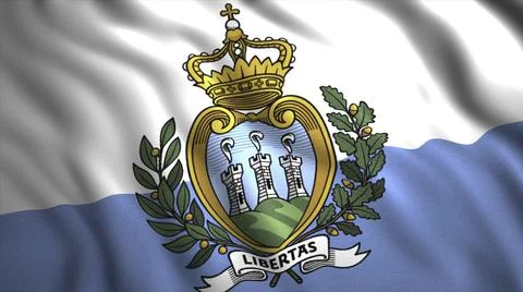 Animation of developing flag with logo of football club. Motion. Beautiful flag Stock Illustration