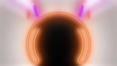 Animation of the devil's head big icon. Horns on top and neon lights shining Stock Footage 247217592