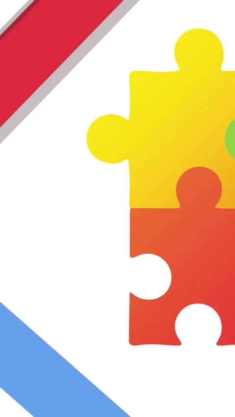 Animation of diagonal multicoloured stripes and jigsaw puzzle pieces on white Stock Footage 342225699