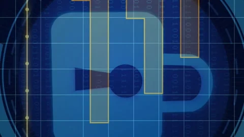 Animation of diagram and data processing over padlock Video stock 312355062