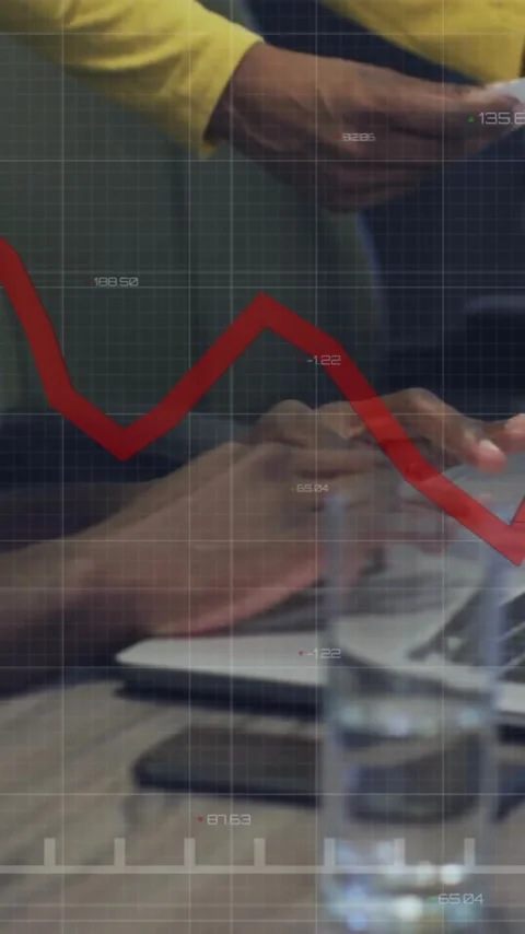 Animation of diagram and data processing over colleagues using laptop in office 動画素材 320280179