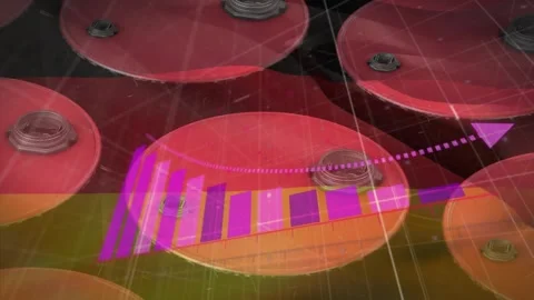 Animation of diagram, data processing and flag of germany over barrels Stock Footage 328811836