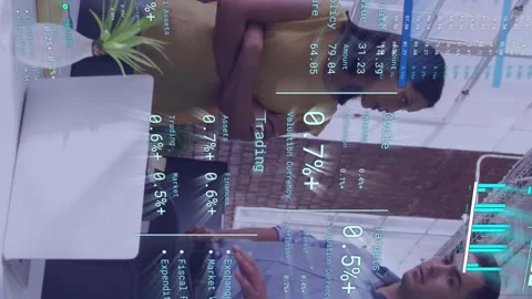 Animation of diagrams and data processing over diverse colleagues discussing Stock Footage 312876439