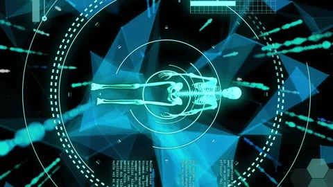 Animation of diagrams and data processing over walking skeleton Stockbeeldmateriaal 312899506