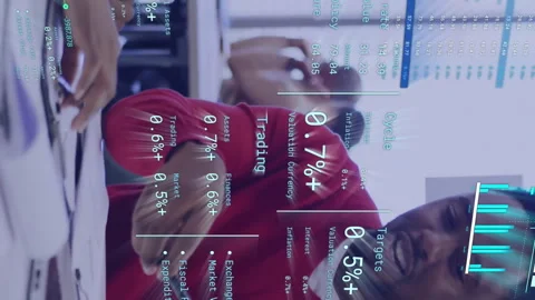 Animation of diagrams and data processing over african american colleagues Stock Footage 312916814