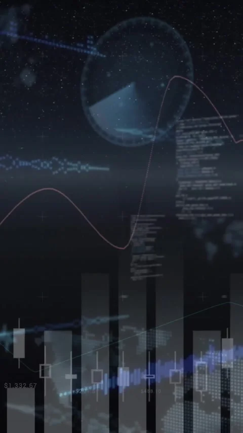 Animation of diagrams and data processing on black background Stock Footage 323578440