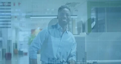 Animation of diagrams and data processing over african american businessman Stock Footage 330058862