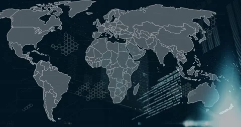 Animation of diagrams and data processing over world map Stock Footage 330058866