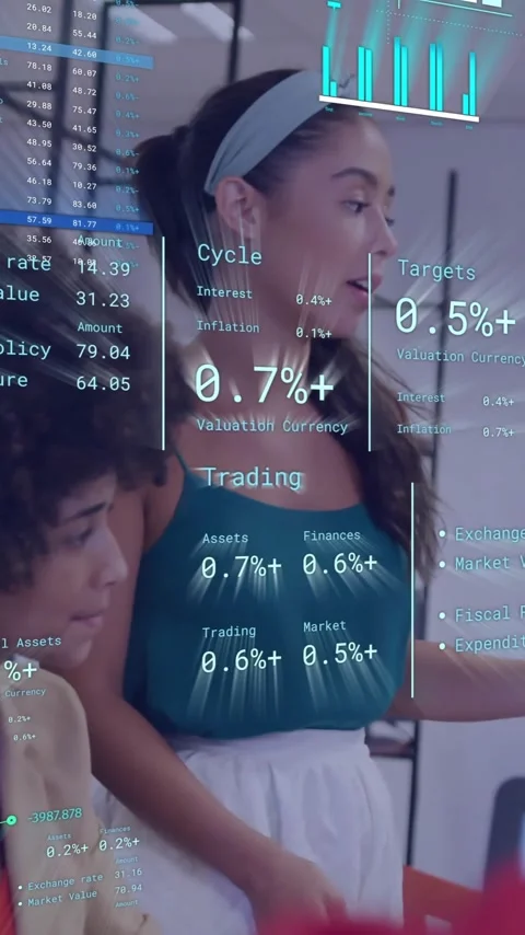 Animation of diagrams and data processing over diverse female colleagues Stock Footage 342806095