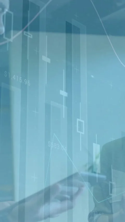 Animation of diagrams and data processing over diverse colleagues discussing Stock Footage 342812437