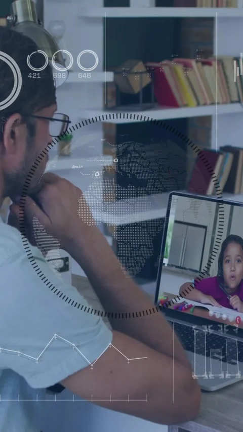 Animation of diagrams and data processing over caucasian male teacher having Stock Footage 343028225