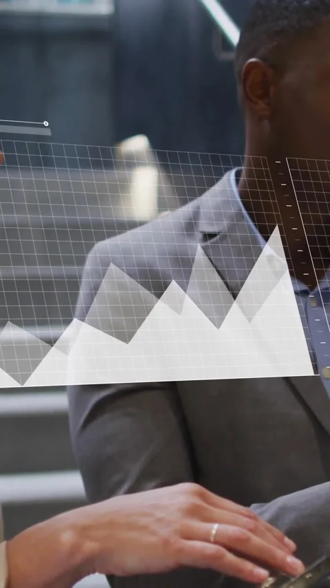 Animation of diagrams over diverse colleagues discussing work in office Stock Footage 342812637