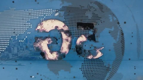 Animation of digital 5g, programming data, map, globe moving over aerial view of 스톡 동영상 327845791