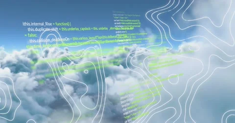 Animation of digital abstract patterns with programming language against Stock Footage 202899638