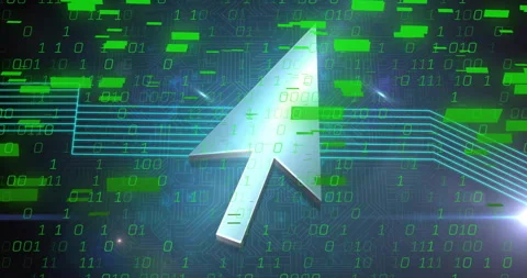 Animation of digital arrow with binary code on circuit board, showing technology Stock Footage 303563582