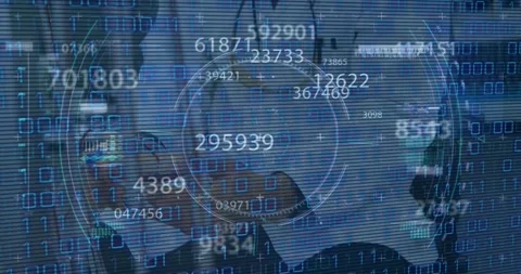 Animation of digital binary codes with counter moving against doctor working in Stock Footage 328256709