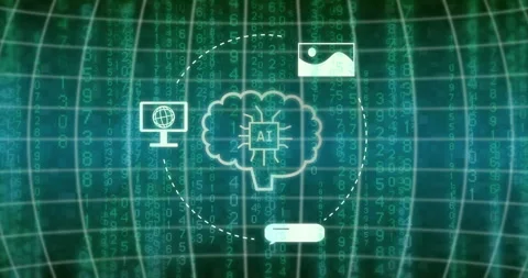 Animation of digital brain with ai text over binary coding Stock Footage 267354353