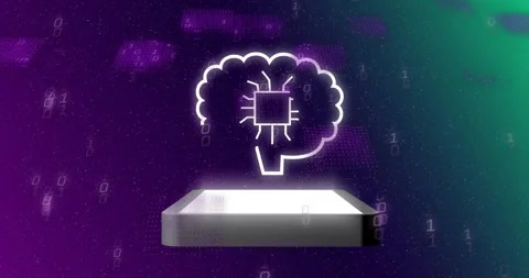 Animation of digital brain with ai text over binary coding Stock Footage 267354373