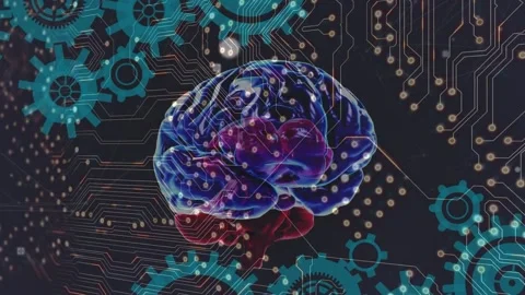 Animation of digital brain and cogs over... | Stock Video | Pond5