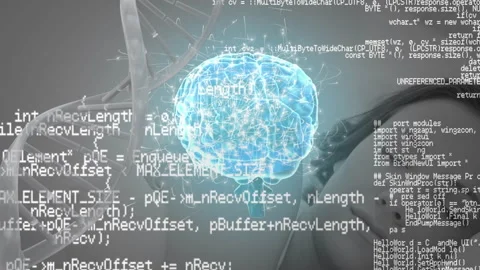 Animation of digital brain and computer programming language over sleeping Stock Footage 316218261