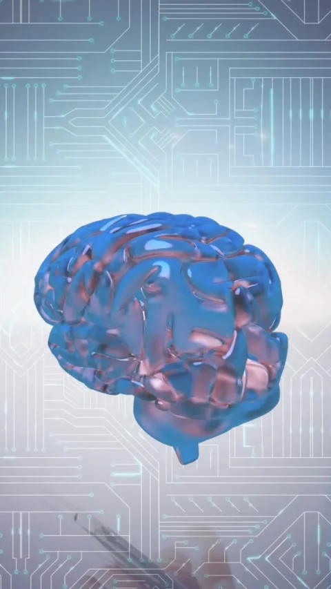 Animation of digital brain and computer circuit board over female doctor Stock Footage 343615470