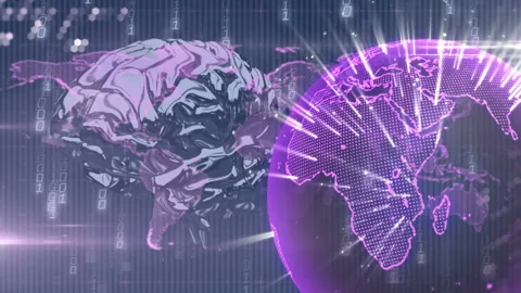 Animation of digital brain and glowing globe with binary code in technology Stock Footage 304764836