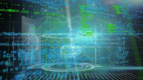 Animation of digital brain and human body over grid pattern with programming Stock Footage 206315559