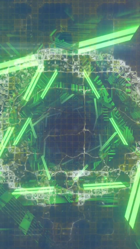 Animation of digital brain and shapes over neon tunnel Stock Footage 343955182