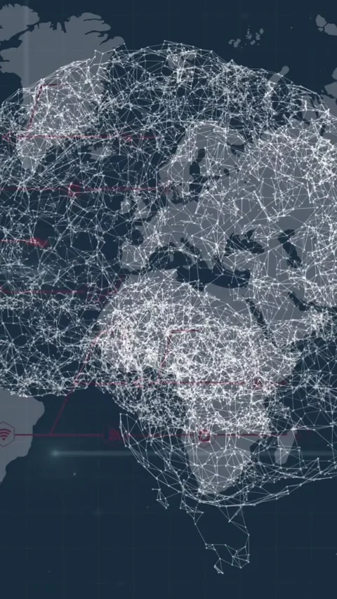 Animation of digital brain and world map on black background Stock Footage 319976973