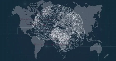Animation of digital brain and world map on black background Stock Footage 330246038