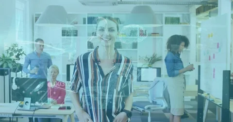 Animation of digital brain, body, dna helix, neurons over smiling caucasian Stock Footage 329967592