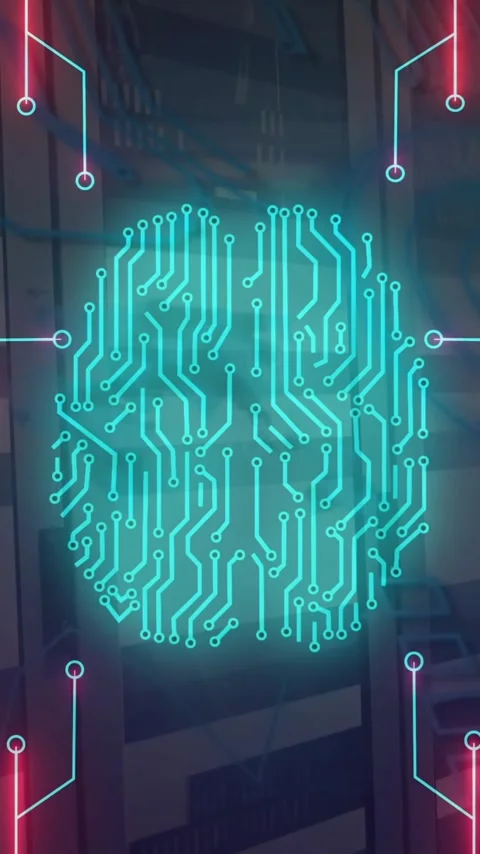 Animation of digital brain, circuit board and data processing over computer Stock Footage 320444571