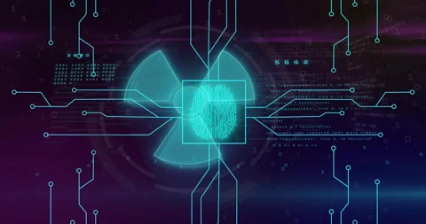 Animation of digital brain with circuits and binary code for futuristic Stock Footage 304642469