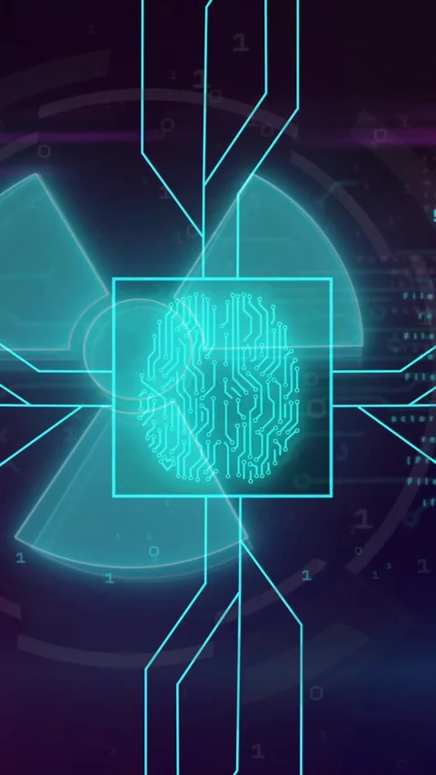 Animation of digital brain with circuits and binary code for futuristic Stock Footage 319728174