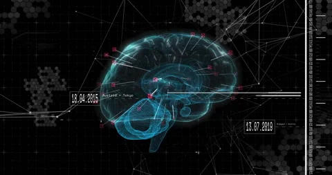Animation of digital brain with data points and futuristic interface elements Stock Footage 305029642