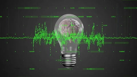 Animation of digital brain in lightbulb over data processing Stock Footage 308842210