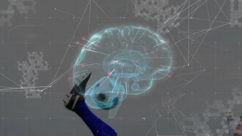 Animation of digital brain with network connections, person kicking soccer ball Stock Footage 305519485