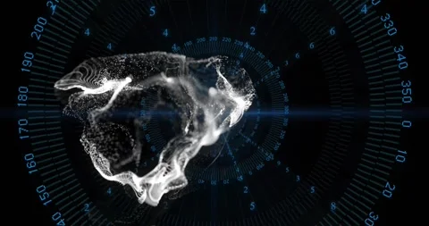 Animation of digital brain with numerical data and circular patterns in Stock Footage 327902269