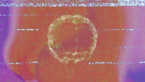 Animation of digital brain pattern with glitch effects on colorful background Stock Footage 303554880