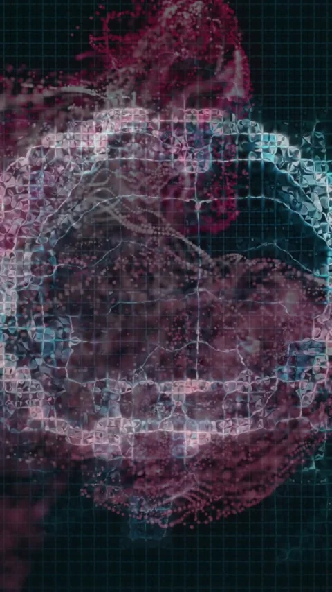 Animation of digital brain spinning over shapes moving Stock Footage 323780696