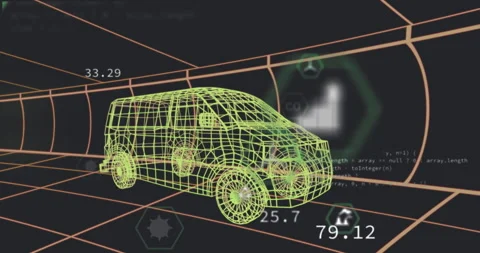 Animation of digital car interface and data processing over 3d model of car Stock Footage 315638543